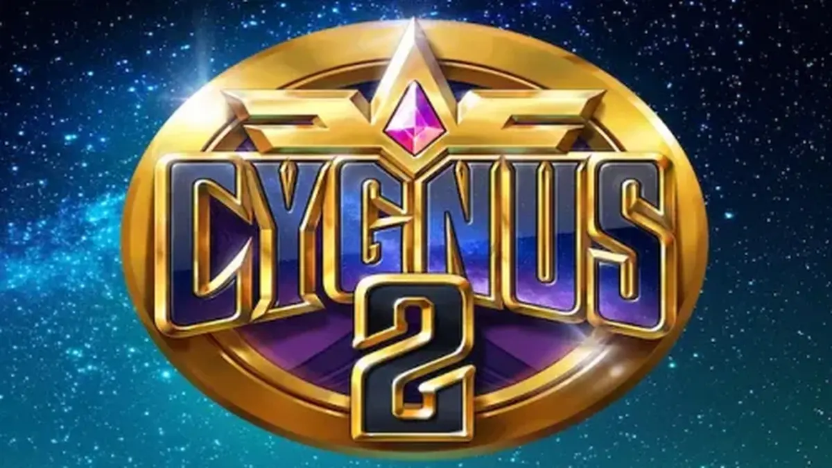Cygnus 2 slot machine interface na may temang astronomiya at mga mekanikal na elemento.